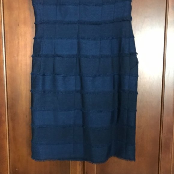 Nanette Lepore Blue Fringe Tweed Square Neck Dress Size 12 - Picture 8 of 11
